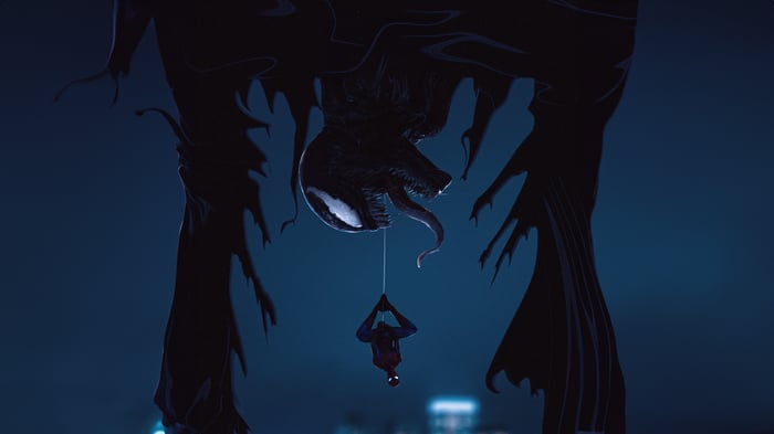 Venom looms over Spider-Man in the dark