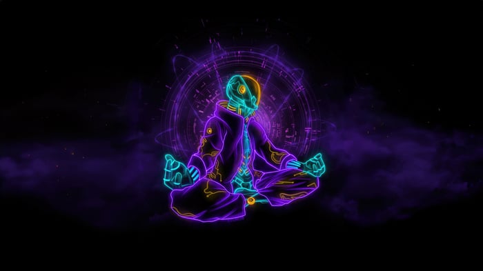 Flux Rebooting For Peace Neon Robot Meditating