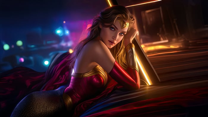Wonder Woman in a red and gold costume