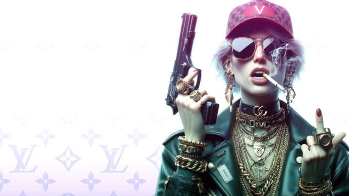 V from Cyberpunk 2077 with Gun and Cigarette