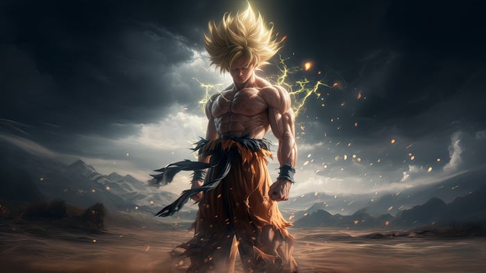Goku in Super Saiyan form with lightning