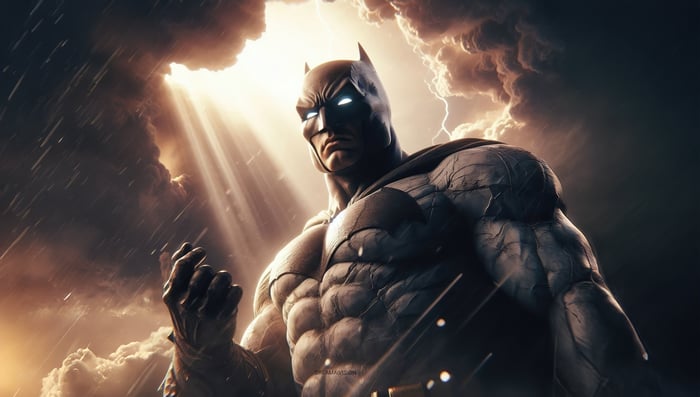 Batman in a Stormy Sky with Lightning