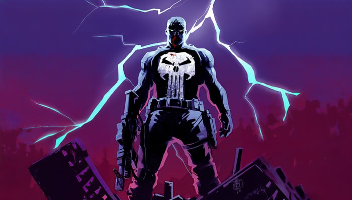 The Punisher Standing Amidst Lightning