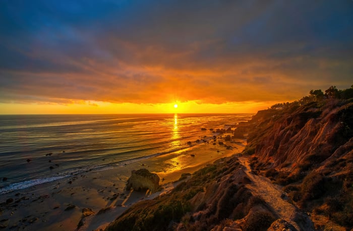 Sunset over the ocean at El Matador State Beach
