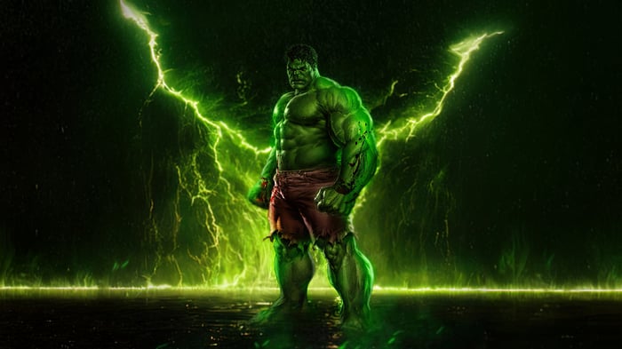 The Hulk Standing Amidst Green Lightning