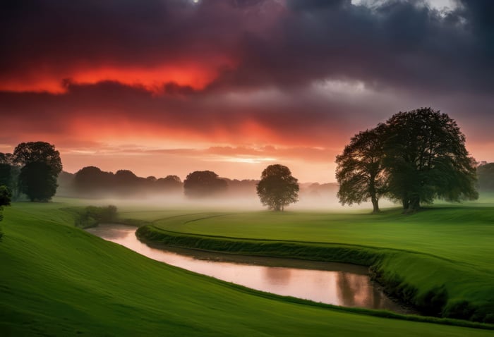 German River Sunrise with Dramatic Sky