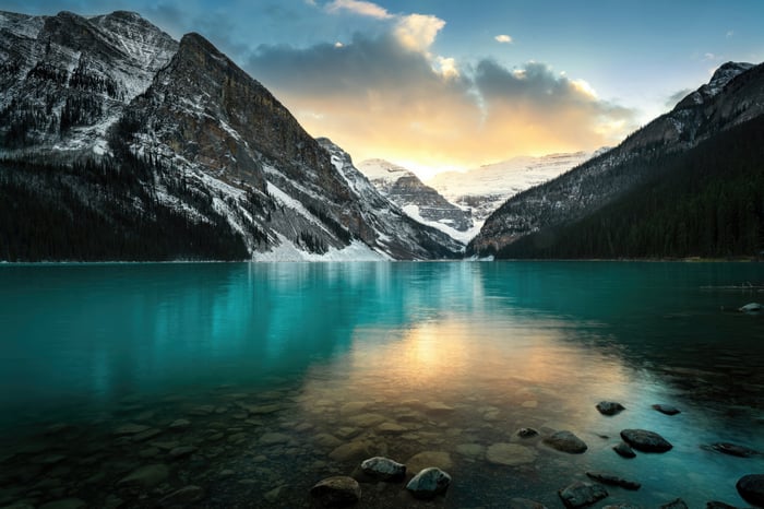 Lake Louise in Canada at sunset
