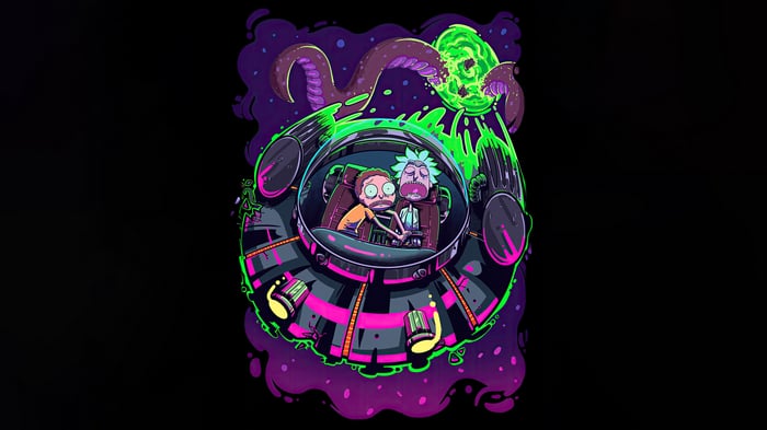 Rick and Morty in a Spaceship with Tentacles