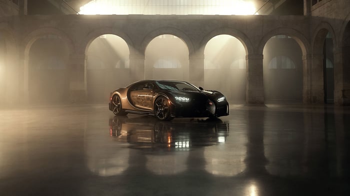 Bugatti Golden Era car in an arched hall