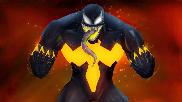 Venom with yellow symbol and glowing tongue