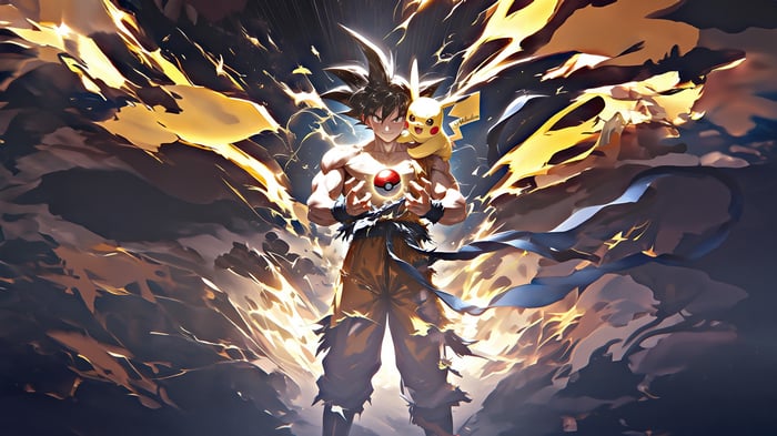 Goku and Pikachu with a Pokeball