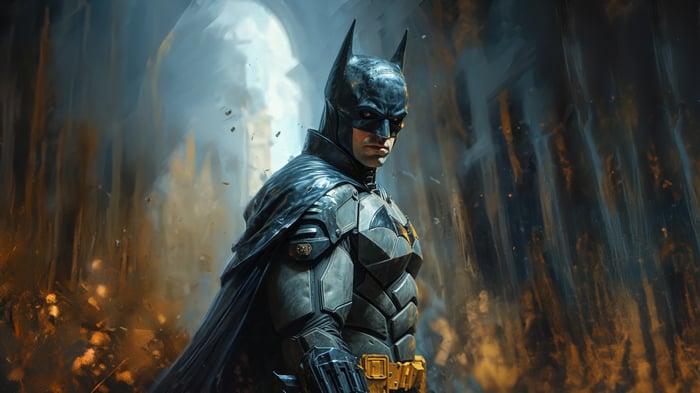Batman in a dark, gritty environment