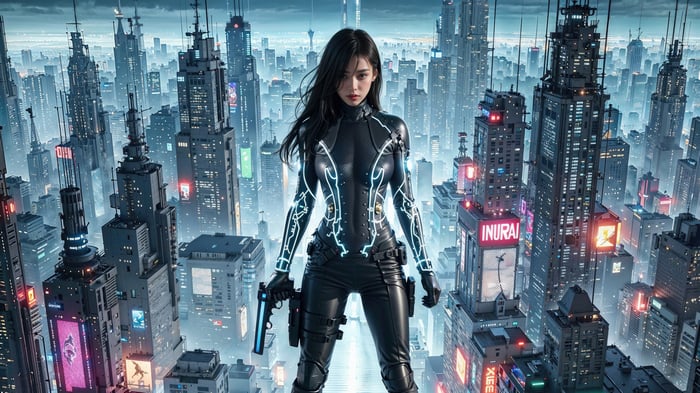 Techno Girl in Futuristic City