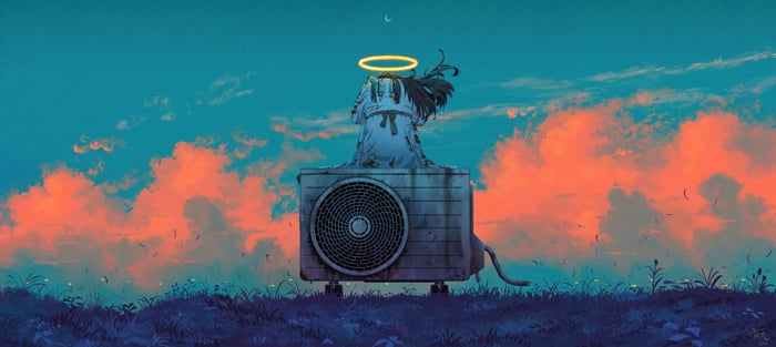 Angel with Halo Sitting on Air Conditioner