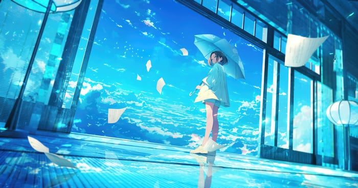 Girl with Umbrella in the Sky