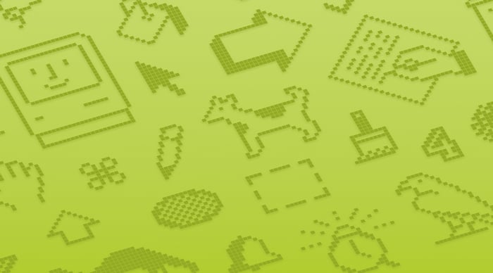 Pixelated Apple Mac Icons on Green Background