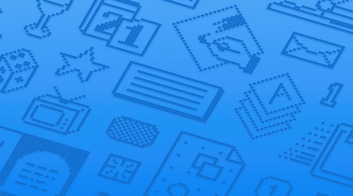 Pixelated Icons on a Blue Gradient Background