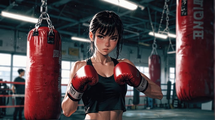 Anime Boxing Girl in Gym