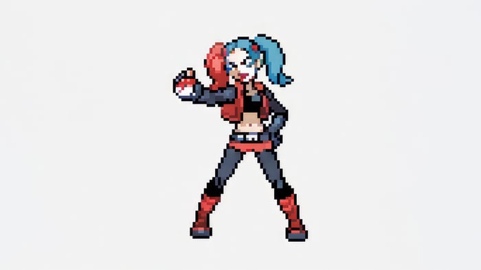 Pixel Art Harley Quinn Holding a Pokeball