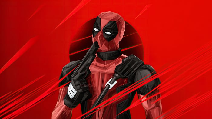 Deadpool with a Gun on Red Background