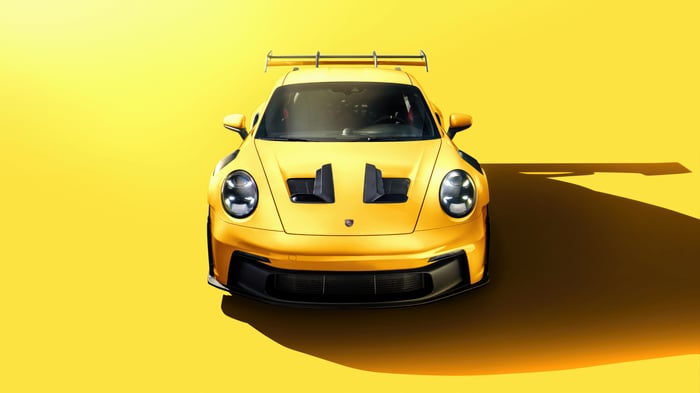 Yellow Porsche 911 GT3 RS on a yellow background