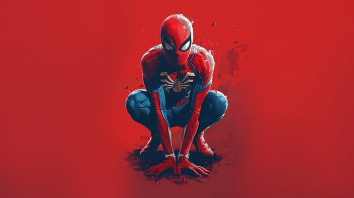 Spider-Man Crouching on Red Background