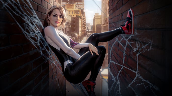 Gwen Stacy as Spider-Gwen on a Rooftop