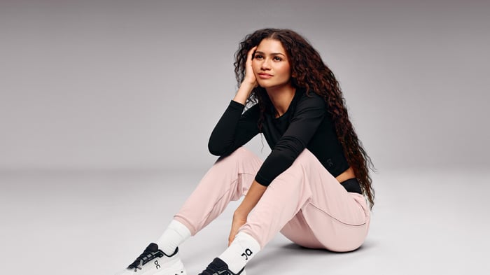 Zendaya Coleman wearing athletic wear and sneakers