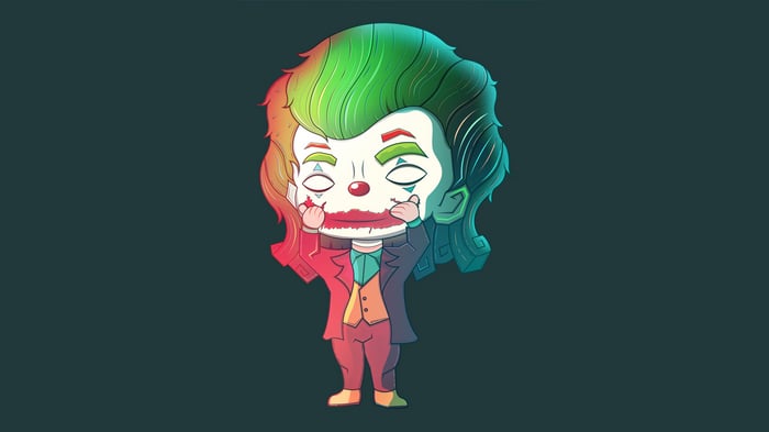 Chibi Joker with colorful hair and suit