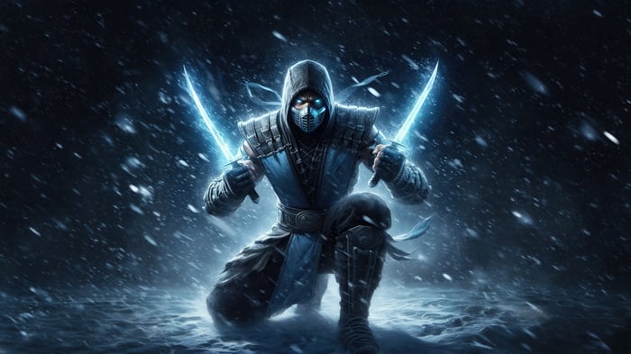 Sub Zero from Mortal Kombat holding ice swords