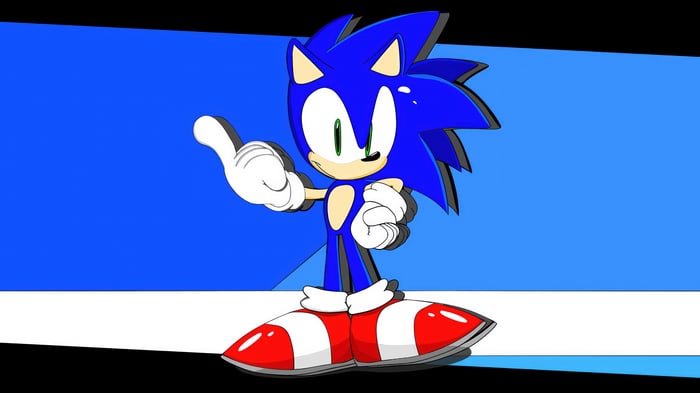 Sonic the Hedgehog standing on red and white shoes