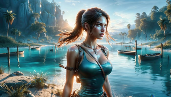 Lara Croft in a tropical paradise