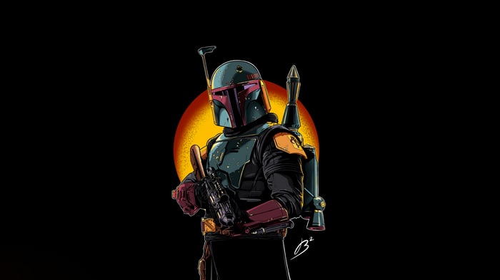 Boba Fett with a blaster rifle