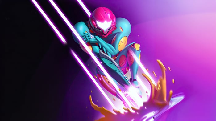 Samus Aran in Fusion Suit with purple lights