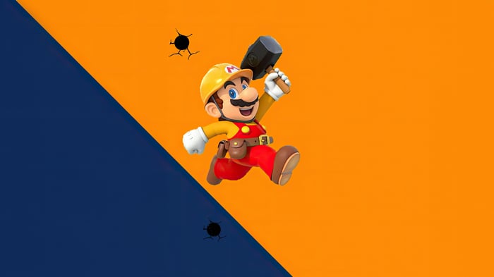 Builder Mario holding a hammer
