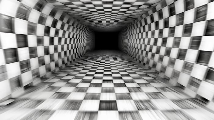Hypnotic checkerboard tunnel with motion blur