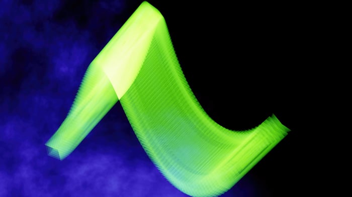 Green band with blue and black background