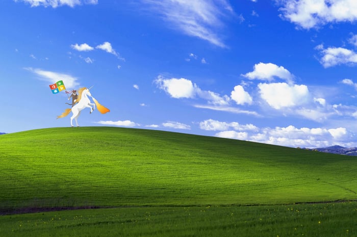 Ninja Cat Riding a Unicorn with Microsoft Flags