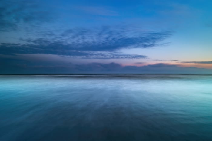 Long exposure seascape with clouds at dusk