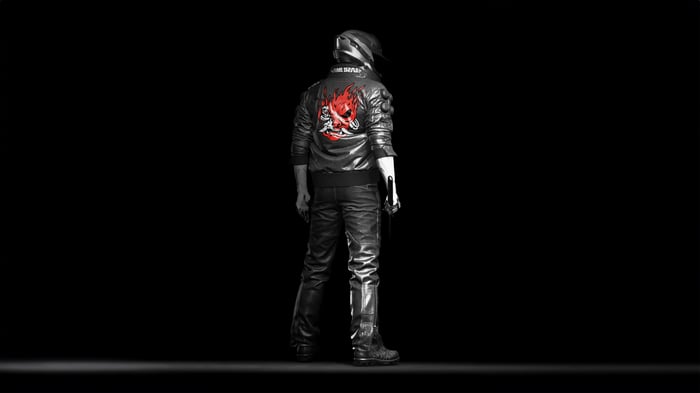 Cyberpunk 2077 character with red dragon jacket