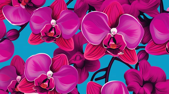 Pink Orchids on a Blue Background