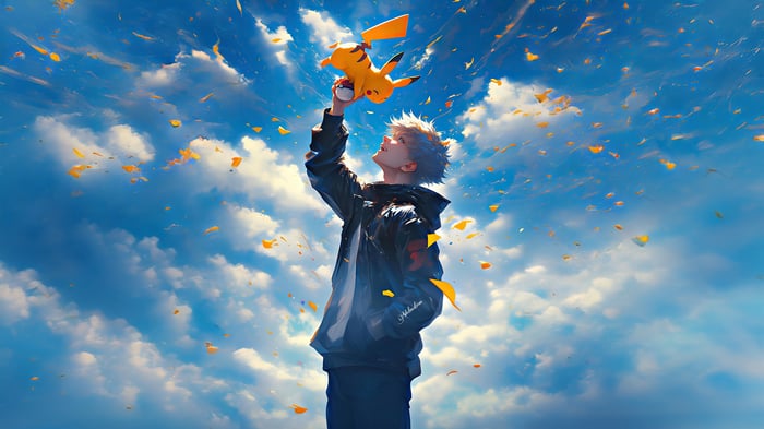 Ash Ketchum and Pikachu in the Sky