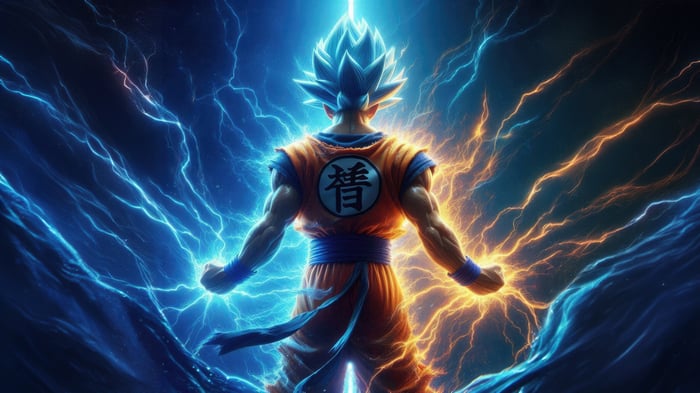 Goku in Super Saiyan Blue with lightning