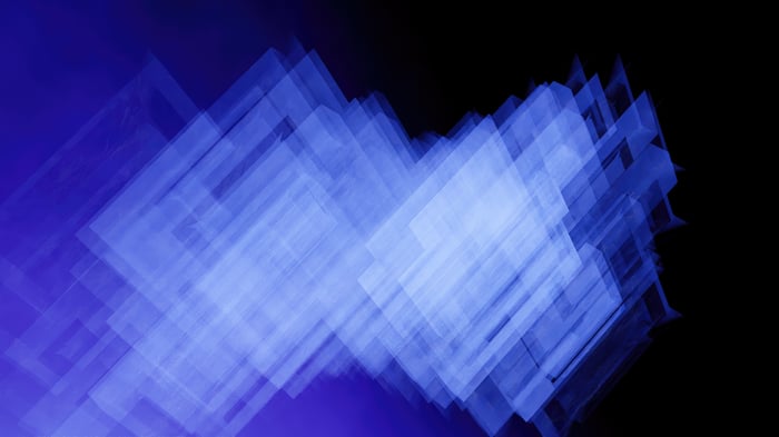 Blue color flow abstraction with geometric shapes