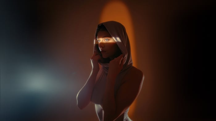Girl with blue eyes and hood