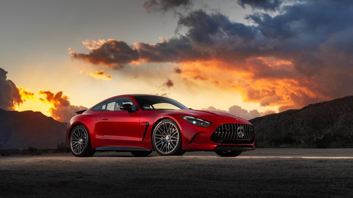 Red Mercedes-AMG GT 63 Coupe at Sunset