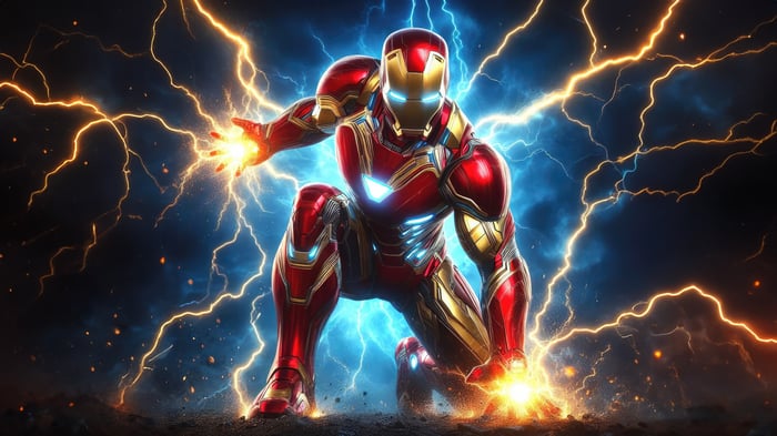 Iron Man surrounded by lightning