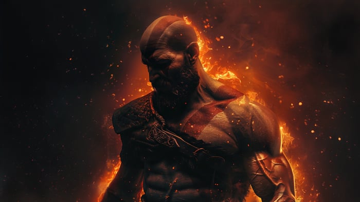 Kratos engulfed in flames