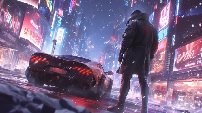 Cyberpunk 2077 Night City Snowing
