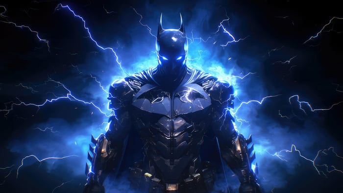 Batman surrounded by blue lightning